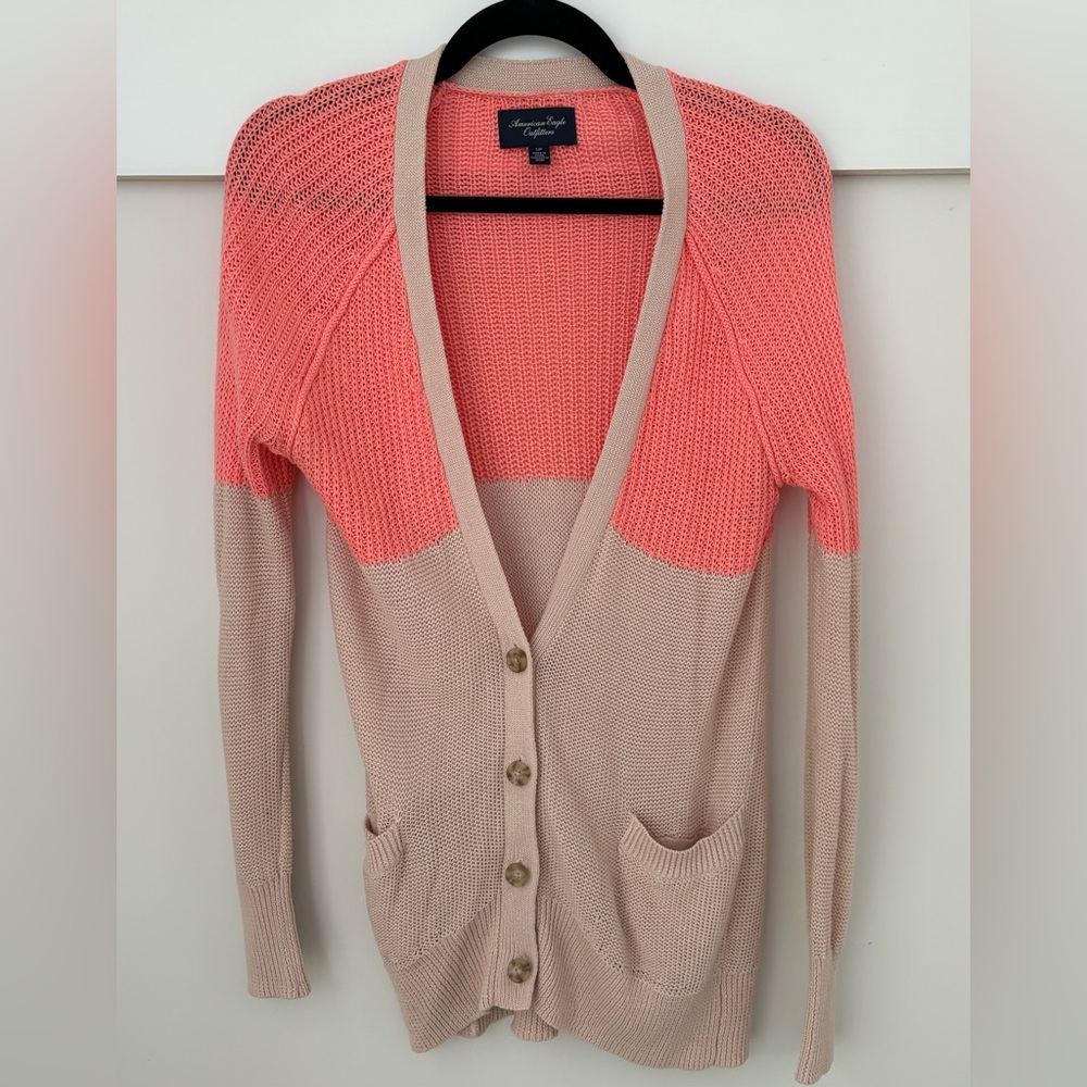 American Eagle Colorblock Cardigan Sweater - Pink and Tan